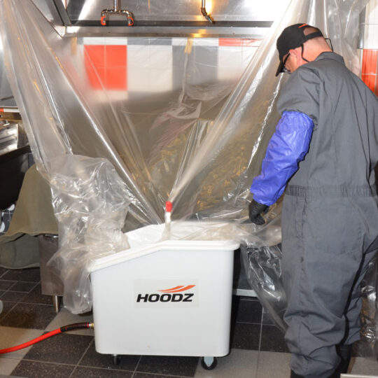 HOODZ uses plastic lining to contain the mess when cleaning